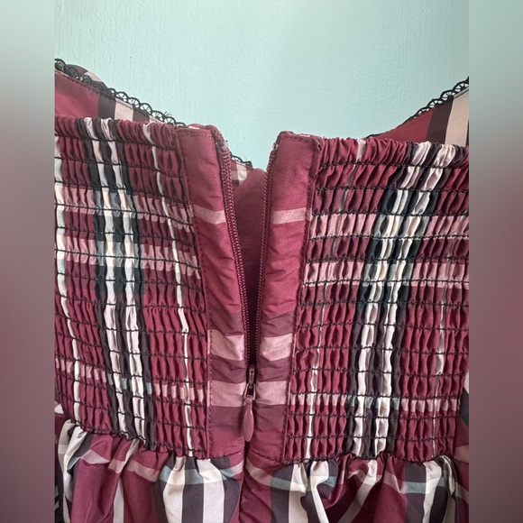 Anthropologie Maeve Plaid Maroon Tartan Burgundy Mini Puff Sleeve Dress Size S - Picture 13 of 15